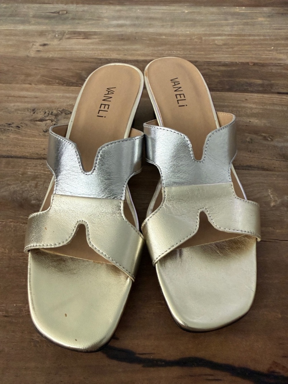 Vaneli Metallic Silver and Gold Slide Mules